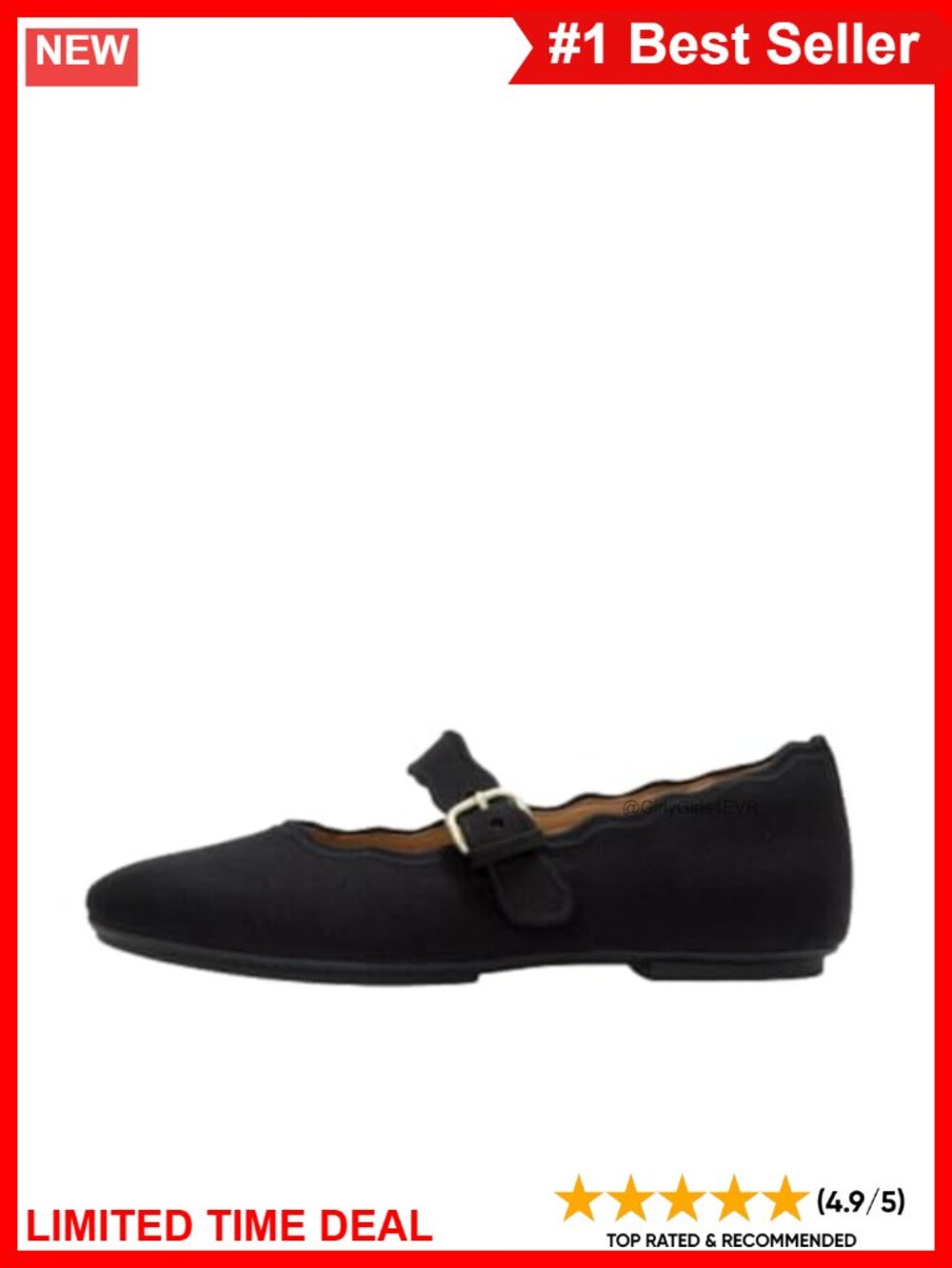 Canvas Mary Jane Ballet Flats Wave-Edge Scalloped Comfort Shoes